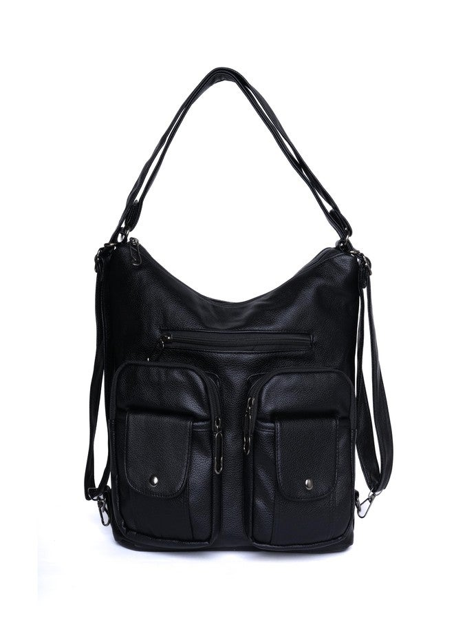 SANTORINI Women’s Handbag 2-in-1 Convertible Shoulder bag & Backpack | Multi-Pocket Bag with Adjustable Strap for Office, college and Daily Use. (Black) - Image 1